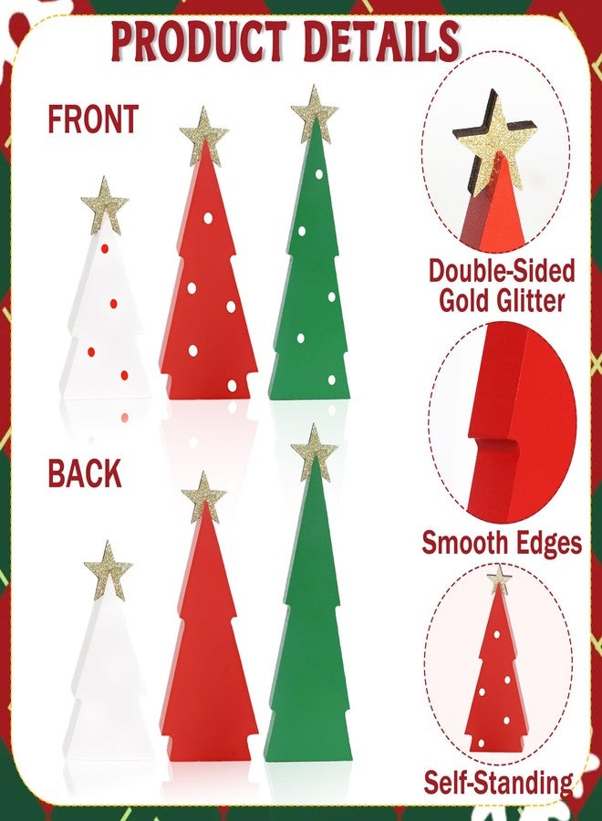 FINDRICH Christmas Decorations Indoor, 3PCS Christmas Trees Decorations Table Shelf Decor Wooden Sign Centerpieces with Glitter Star for Home Office Mantel Tabletop Fireplace Party Decor - Image 5
